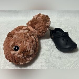 Plush Fish Keychain w/ Mini Black Crocs Shoe Charm Cute Bag Backpack Accessory